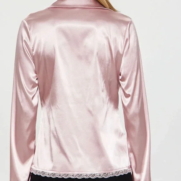 Elegant Pink Satin Lace-Trimmed Top - Picture 4 of 4